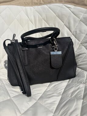 GUESS Black Saffiano-Style Satchel with Detachable Strap
